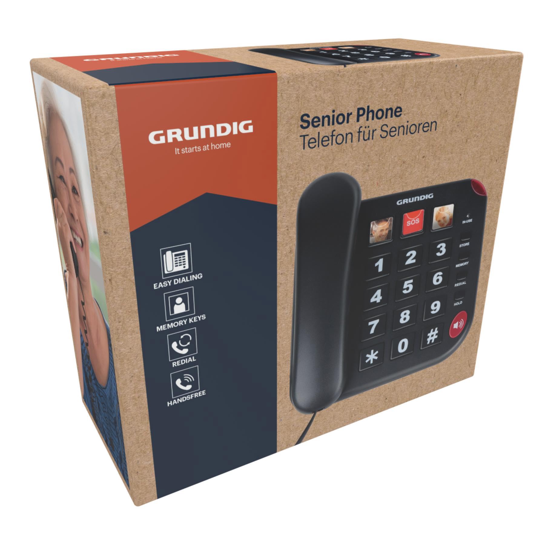 GRUNDIG Teléfono Fijo para Personas Mayores con Botones Grandes para Personas Mayores con Botones rápidos para Fotos, teléfono Fijo, Altavoz y botón SOS, Color Negro