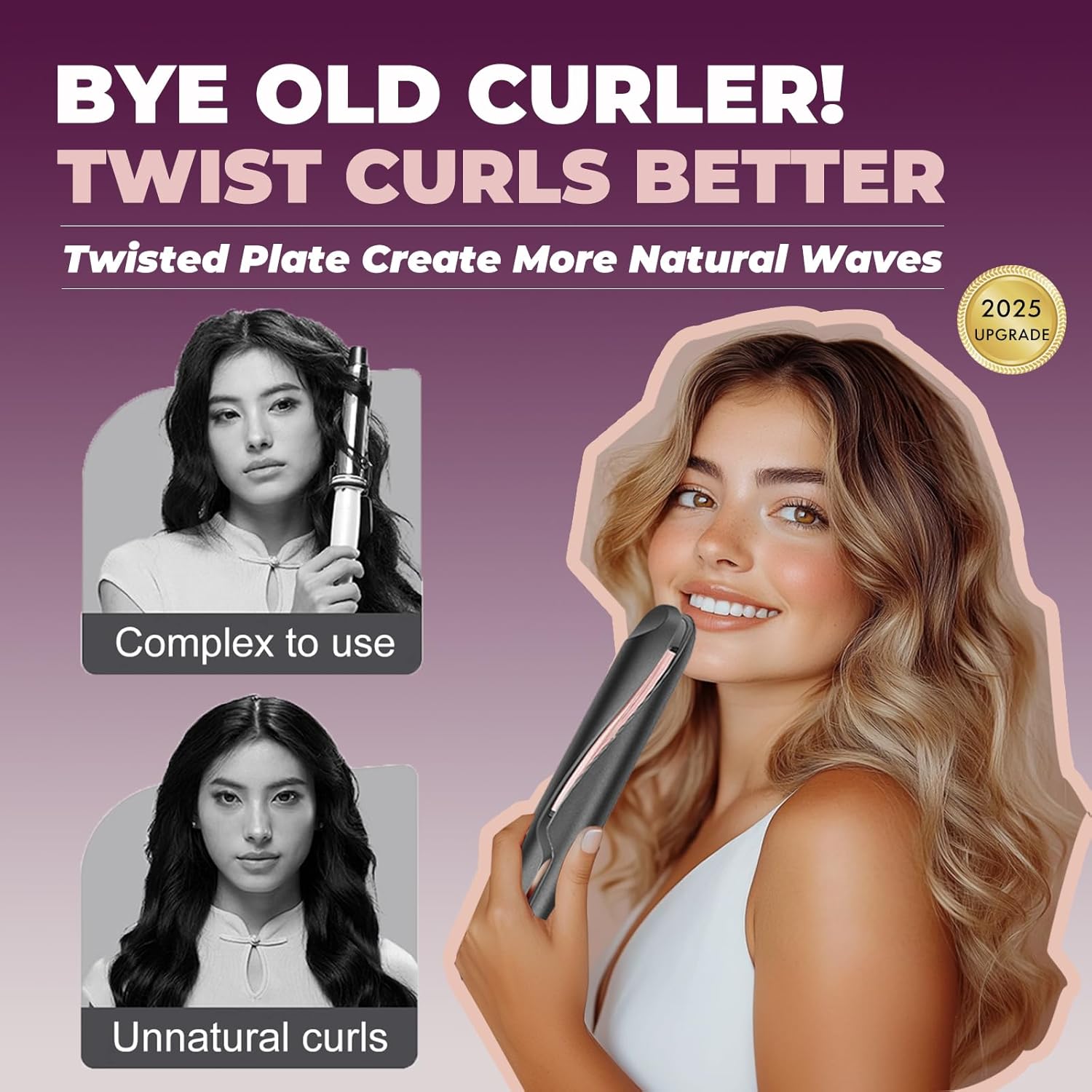 Curler and Straightener 2 in 1 - Twist Straightening Curling Iron, Ceramic Coating & 15s Fast Heat, Dual Voltage for Traveling, Glove Include - Image 3