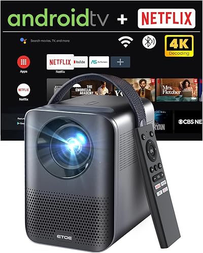 ETOE Proyector inteligente 1080P con Android TV 10.0, certificado por Netflix, WiFi 5G, Bluetooth, Chromecast inalámbrico, proyector de películas