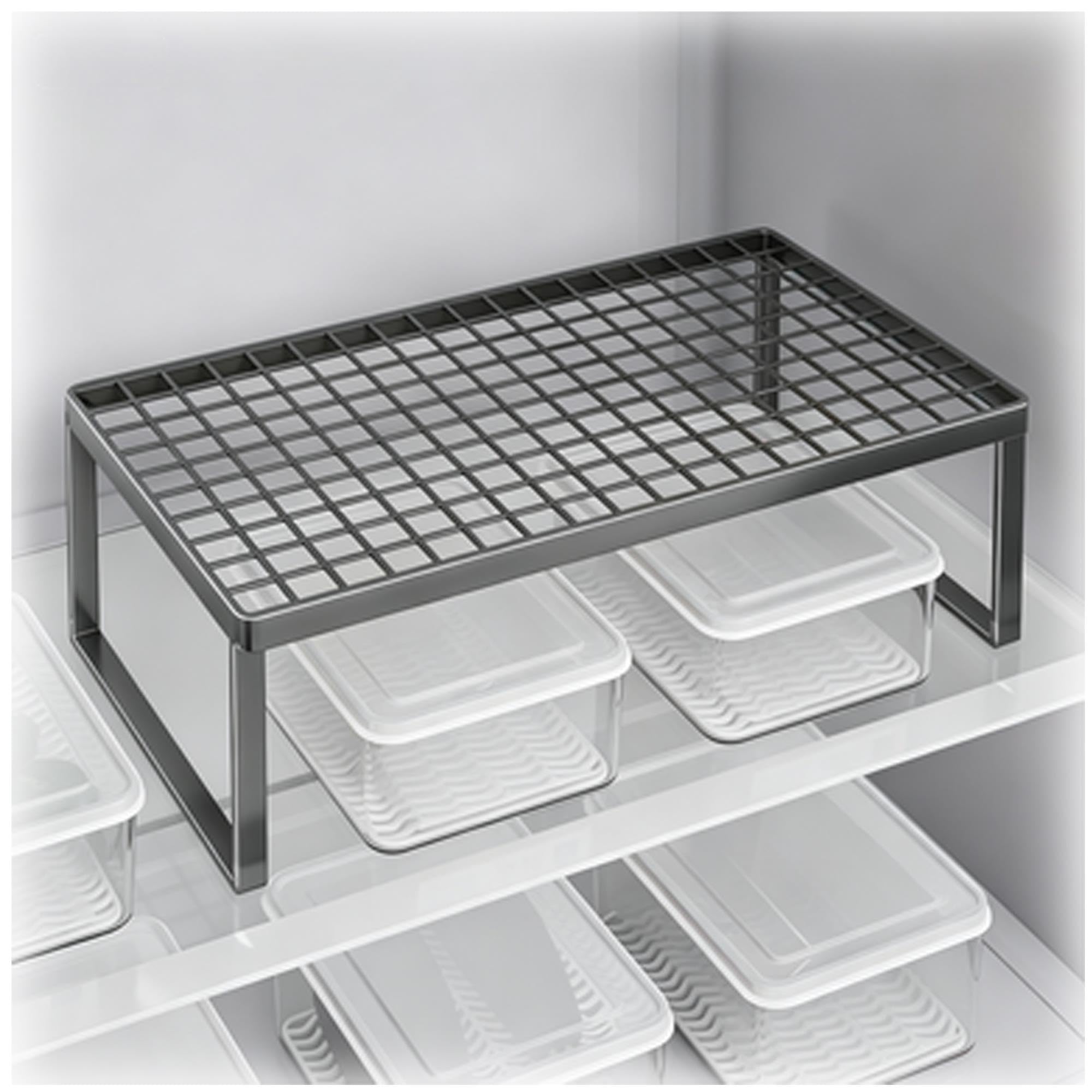Estante organizador for refrigerador, estante apilable for refrigerador | Maximice el espacio del refrigerador con Piso apilables for platos(Black,19.7x10.6x6in(500x270x150mm))