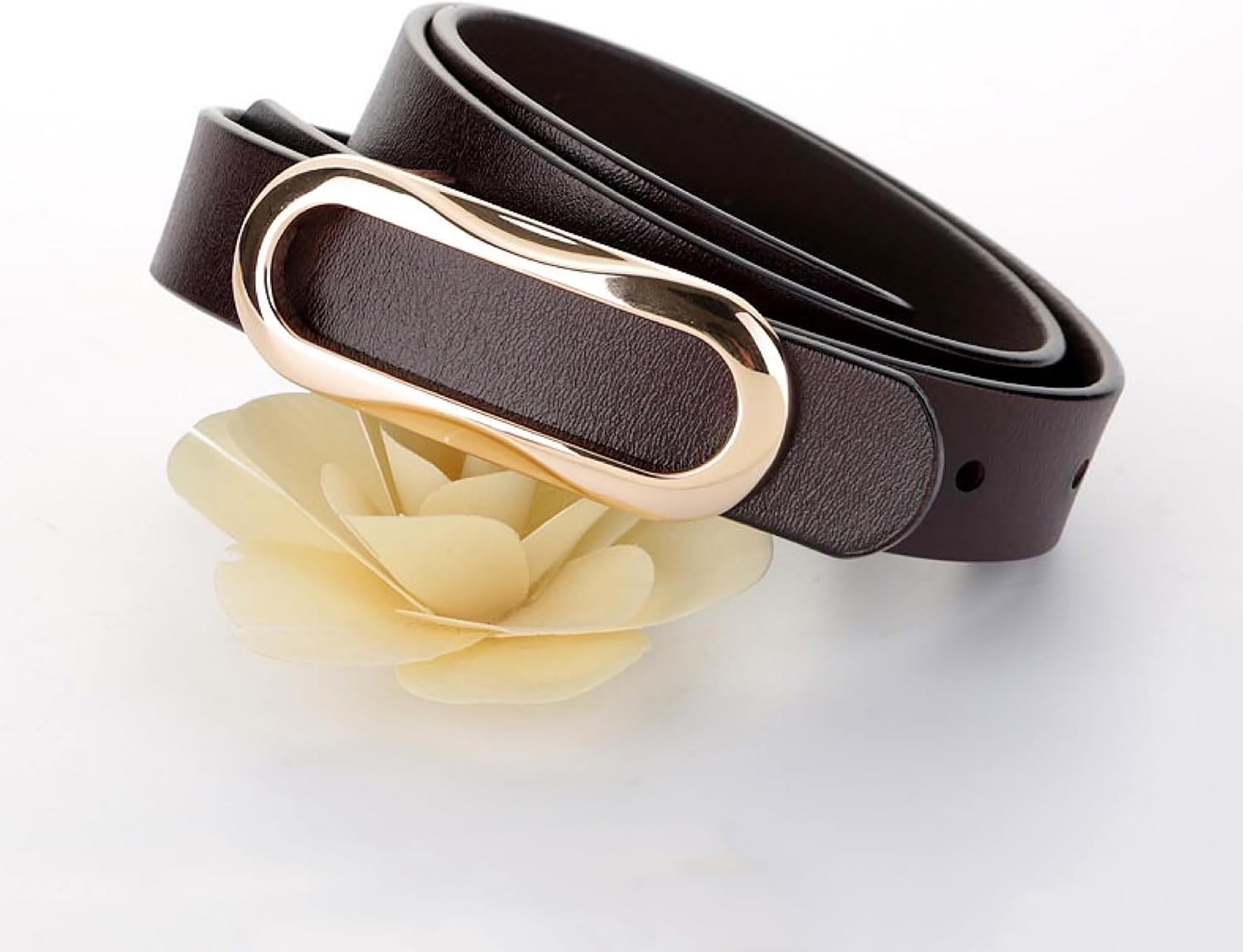 Women's Leather Belts Durable Waist Belt Oval Solid Gold Buckle Width 0.80" Waistband For Pants, Jeans - Image 2