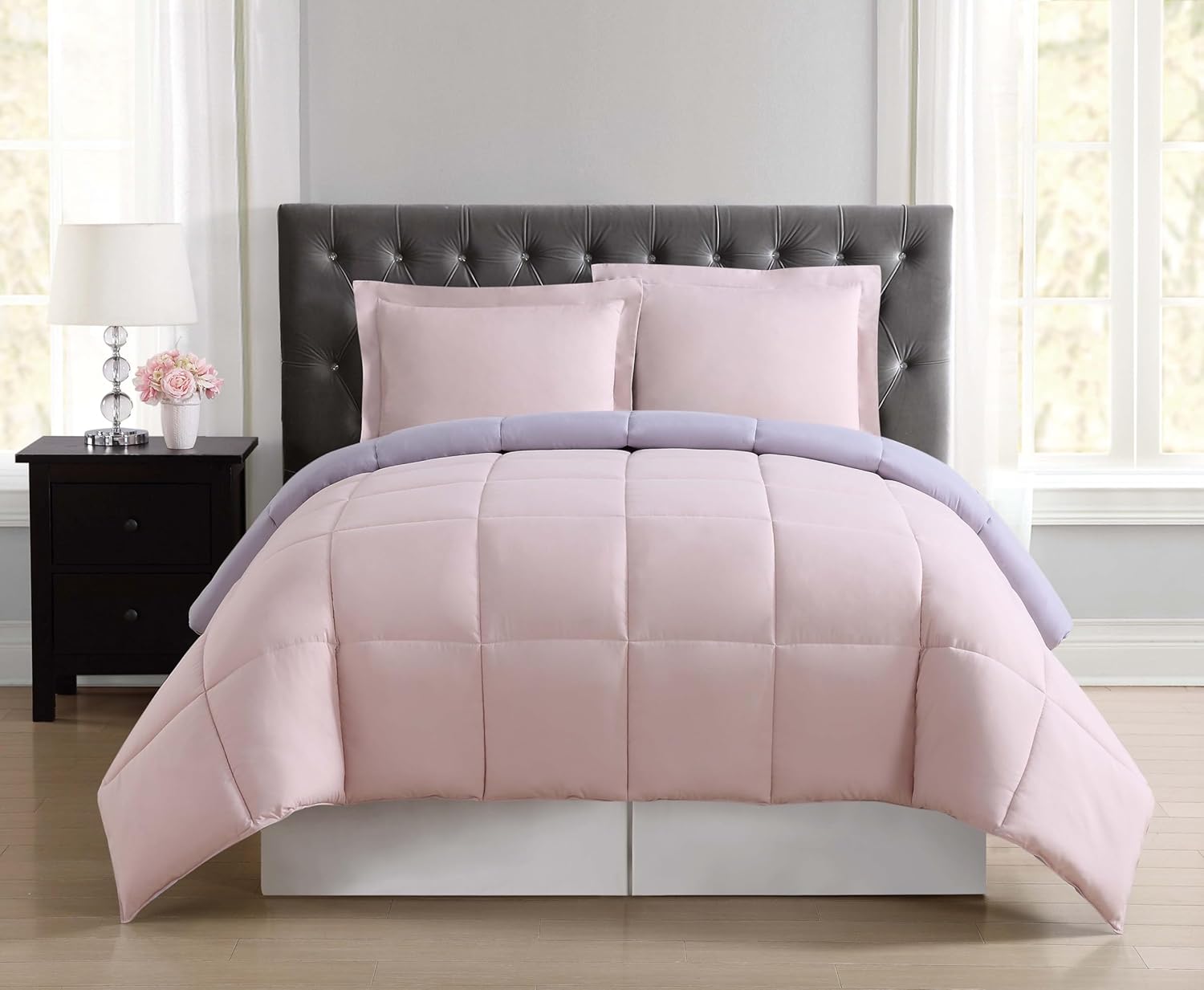 TRULY SOFT Everyday Reversible Comforter Set Blush and Lavender Polyester 3-Piece Full/Queen Comforter Set, Solid Color Themed, for Men and Women, Oeko-TEX Certified Confidence