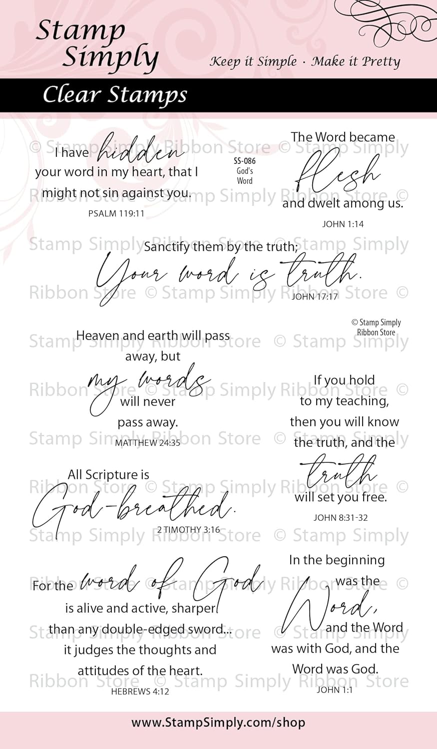 Clear Stamps God's Word - Christian Religious Crafts 4x6 Sheet - 8 Pieces