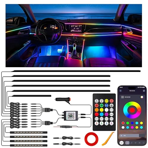 Car LED Strip Lights, Interior Acrylic LED Lights for Car with Dynamic Rainbow Dream Color Chasing, Ambient Lighting Kits Music Sync (10 in 1(4 * 29.5"+43.3"+14.5"+4 Footwell Lights))