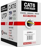 Vista 12 de Big-A - Cable Cat6 a granel de 1000 pies, 23 AWG, sólido, 4 pares, cable Ethernet Cat 6 sin blindaje (UTP), cable de Internet de 550 MHz, caja
