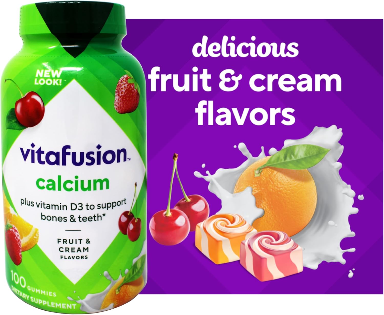 VitaFusion Calcium 500 mg Dietary Supplement Gummies Natural Fruit and Cream Flavors - 100 ct, Pack of 2