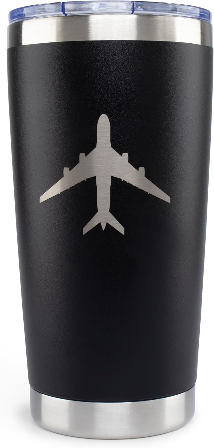 JENVIO Pilot Gifts | 20oz Laser Etched Stainless Steel Travel Tumbler Mug 2 Lids 2 Straws Gift Box and Card Included | Aviation Flight Attendant Airplane Decor Men Christmas - Image 8