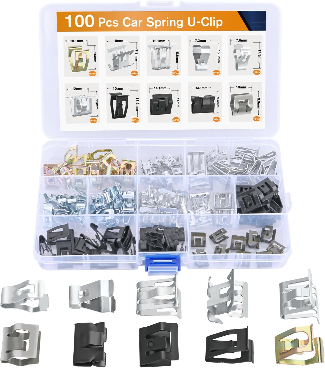 GOOACC 100Pcs 10 Sizes Metal Trim Clip Spring Moulding Clip Universal Auto Body Fastener Clip Compatible with GTI, Jetta, Passat, Phaeton, VW Audi 4A0-867-276A