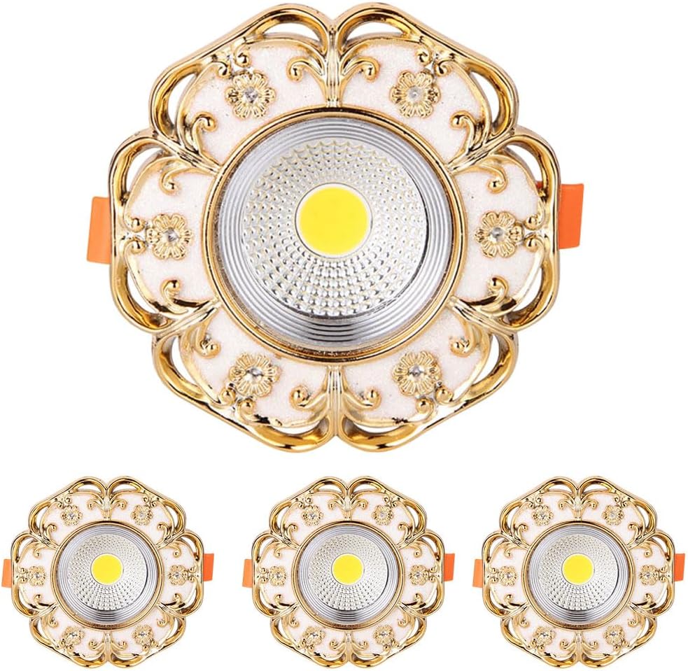 4 Pack Round 3-Color Dimmable LED Spotlight with Golden Baffle Trim, Recessed Downlight for Ceiling Light Fixtures,Ultra-Thin Panel Light for Indoor Use for Living Spaces, Kitchen, Or Hallway
