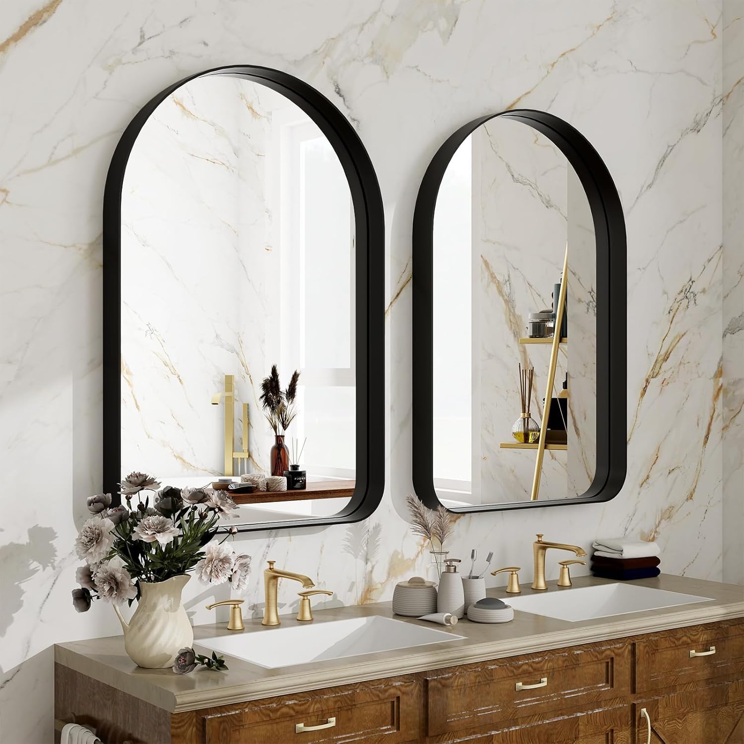 36"x24" Arched Bathroom Mirror - Modern Black Mirror for Wall with Rounded Corners, Bathroom Mirror for Vanity, Aluminum Alloy Framed Mirror - for Living Room, Bedroom, Cloakroom