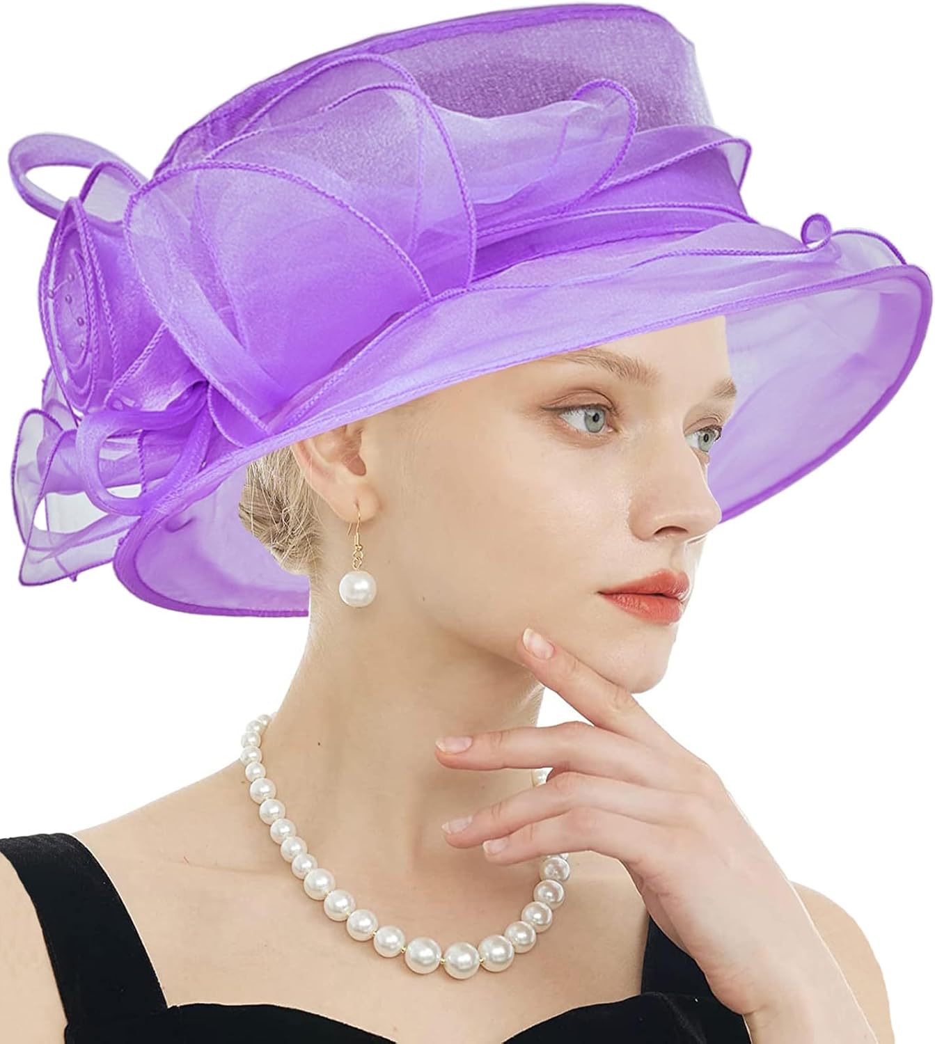 Women's Kentucky Derby Church Dress Hat Wide Brim Leaf Flower Bridal Shower Hat - Image 2