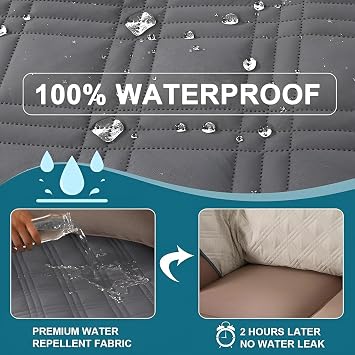 Armchair Covers,Recliner Sofa Covers,Recliner Chair Cover with 6 Side Pockets,1 Seat Waterproof Sofa Cover with Elastic Straps,Settee Covers Slipcover for Kids,Pet dog,Furniture Protector (Khaki)