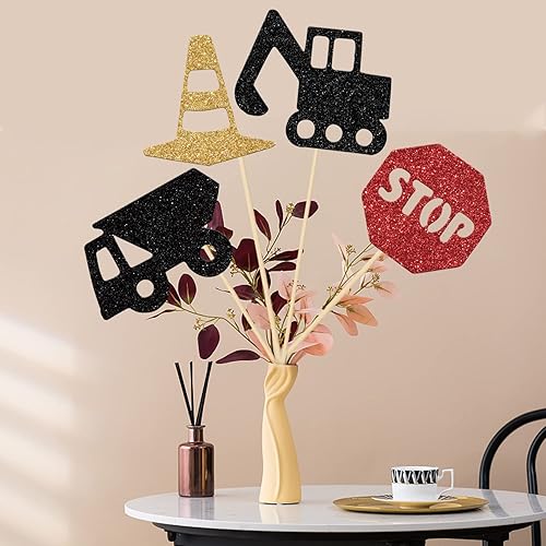 Miniatura 5 de Palos de centro de mesa de fiesta de construcción, decoraciones de cumpleaños de construcción, decoración de fiesta de zona de trabajo, camión