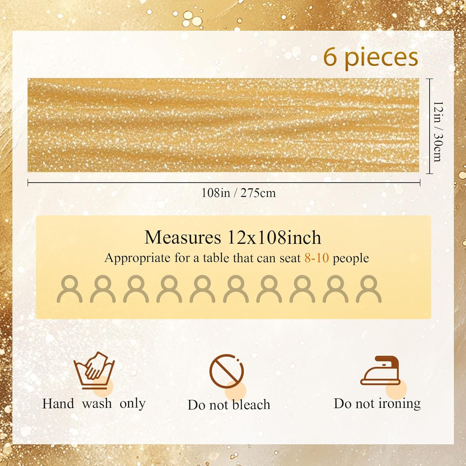 10 Pieces Gold Sequin Backdrop Curtains and Table Runners Set, 4 Pcs 2 x 8 ft Gold Backdrop Curtains, 6 Pcs 12 x 108 Inch Glitter Table Runners for Birthday Wedding Banquet Holiday Party Decor