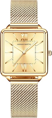 Gold Watches for Women Vintage Square Face Dainty Waterproof Quartz Watch Ladies Party Jewelry Bracelet with Stainless Steel Band
