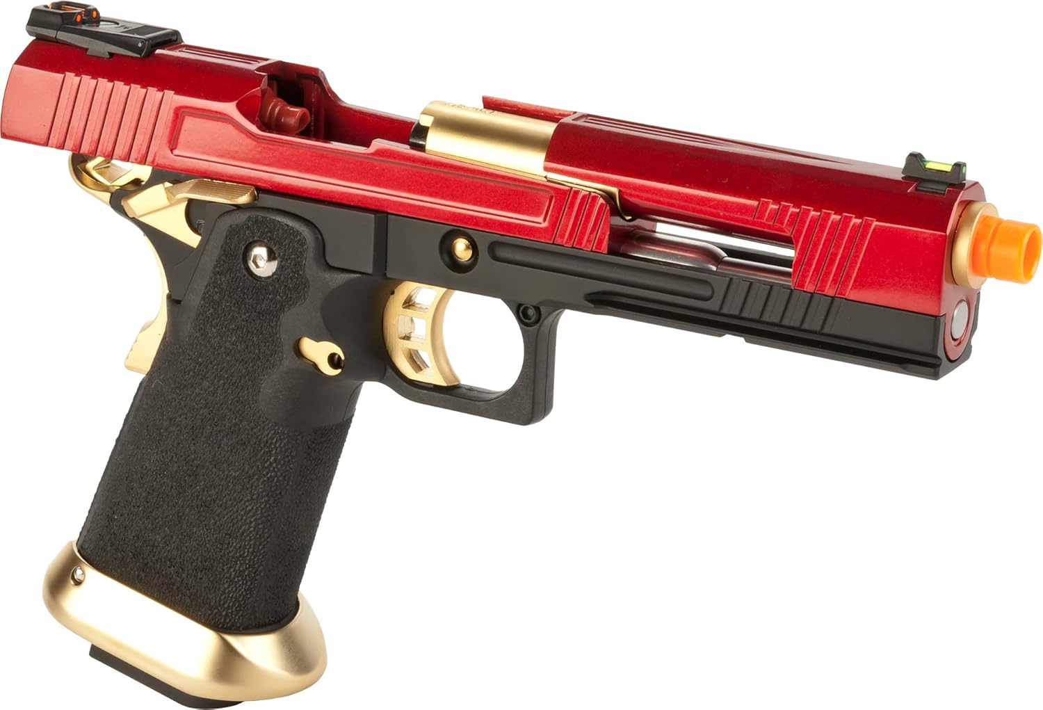 Evike Airsoft - AW Custom Split Frame Hi-Capa Competition Grade Gas Blowback Airsoft Pistol (Color: Gold/Red)