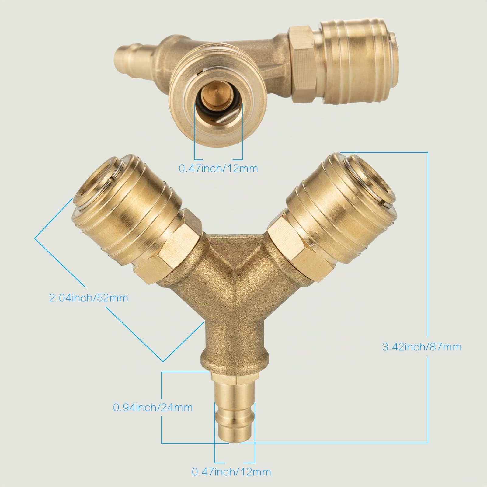Compresseur de Tuyau d’Air, Raccord Air Comprimé à 2 Voies | Raccord Air Comprimé 1/4 Connecteur de Tuyau Fileté avec 2 Raccords, Distributeur d’Air Y Comprimé en Laiton