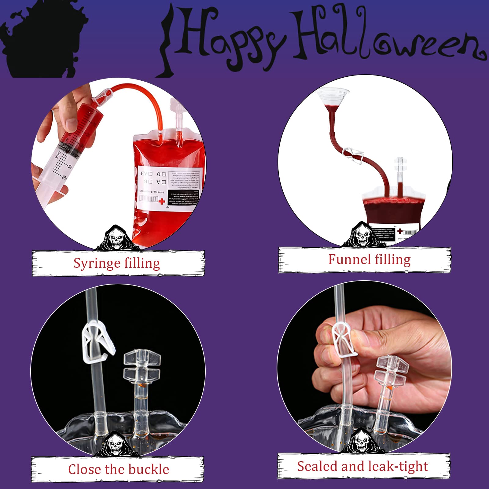 10 Sacchetti Sangue Per Bevande Halloween - Contenitori Riutilizzabili 350ml Per Feste Horror - Foto 3