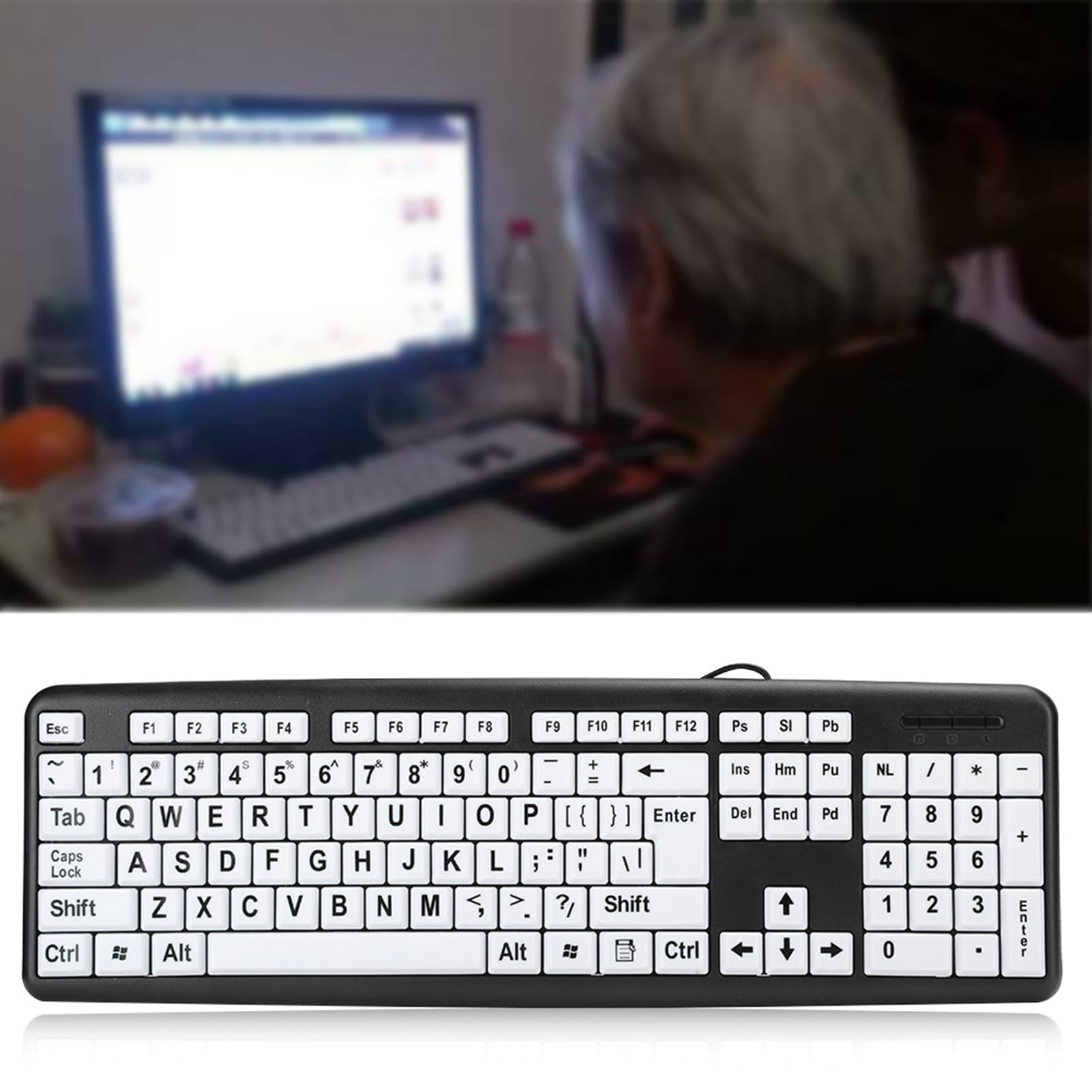 Groot lettertoetsenbord, bedraad toetsenbord met grote lettertoets, 104 USB-toetsenborden