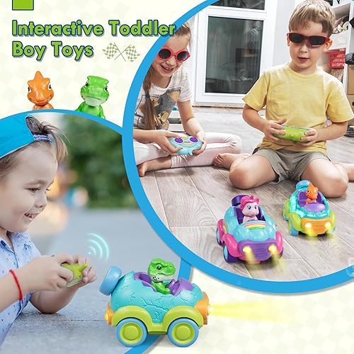 Miniatura 4 de Lehoo Castle Auto a control remoto para niños pequeños, autos RC recargables para niños pequeños de 2 a 3 años, juguetes de dinosaurio para edades