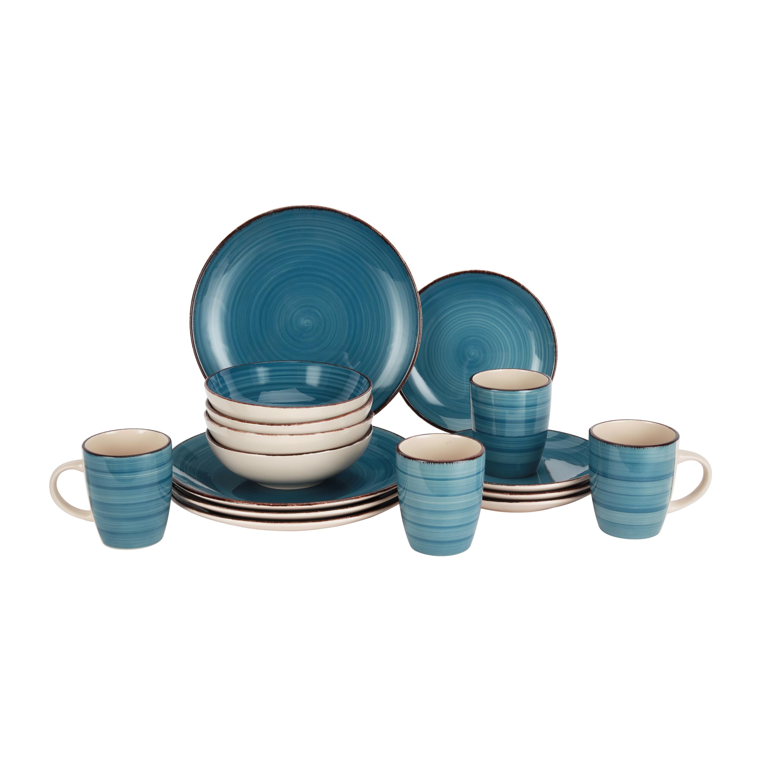 Royalford 16pcs Stoneware Dinner Set RF12409 Includes Dinner and Dessert Plates, Soup Bowls and Mugs Dishwasher-Safe, Microwave-Safe and Freezer-Safe Blue