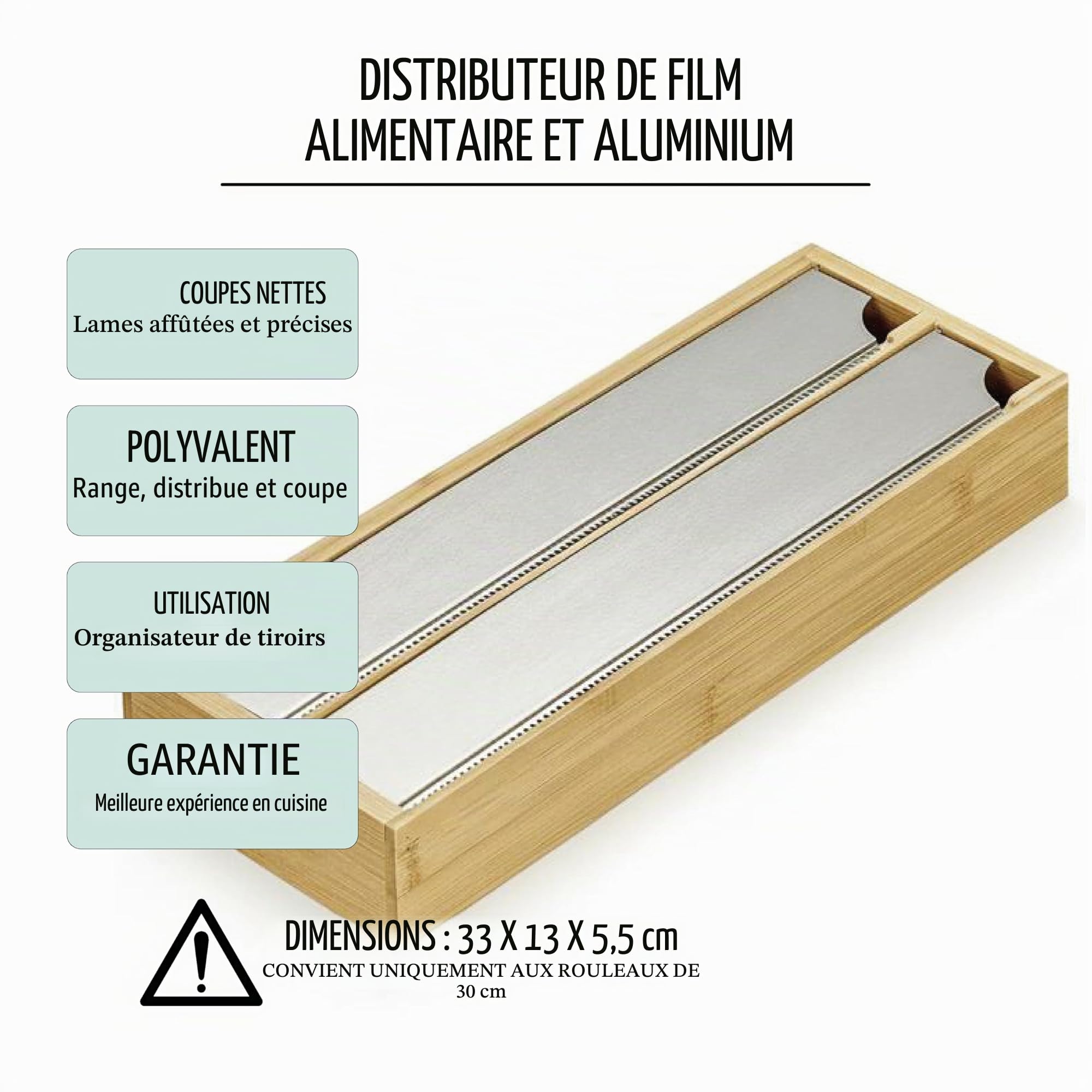 Distributeur Papier Aluminium et Film - Dérouleur Cuisine - Dérouleur Film Alimentaire - Rangement Tiroir Cuisine Papier Aluminium - Porte-Rouleau