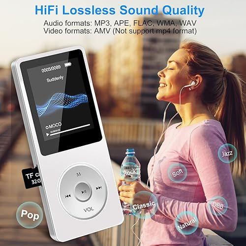Miniatura 4 de Aigital Reproductor de MP3 con Bluetooth y tarjeta TF de 32 GB, reproductor de música de alta fidelidad con altavoz y auriculares integrados,