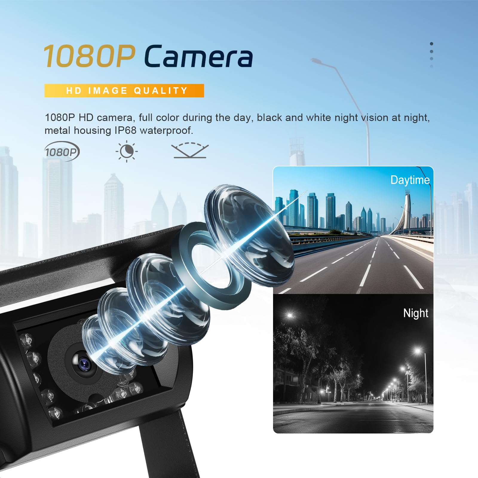 1080P 7 Pollici Digitale Senza Fili Telecamera Retromarcia Kit con 2 Telecamere Posteriore e Monitor IPS, per Auto Camion Camper 12V-36V con IP68 Impermeabile Avviso di Angolo Cieco, Visione Notturna