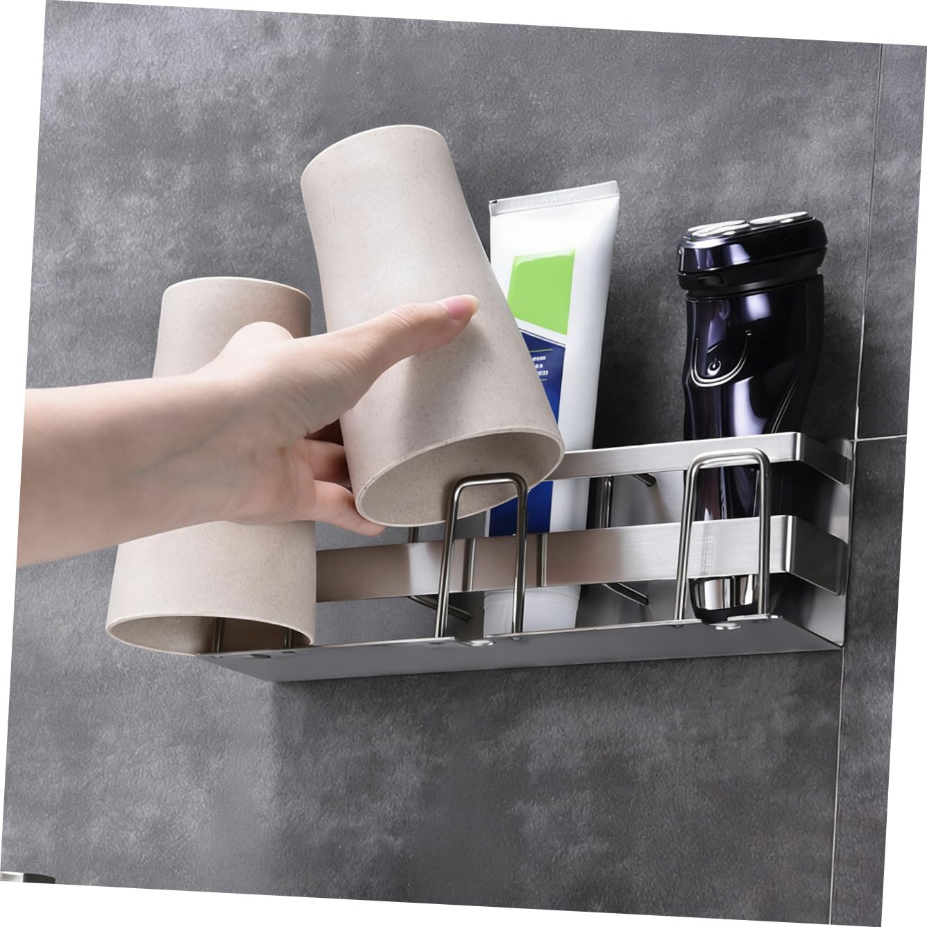 1pc Stainless Steel Toothbrush Holder No Punching Practical Bathroom Utensil for Home Hotel Use Space-Saving Toothbrush and Toothpaste Rack Silver