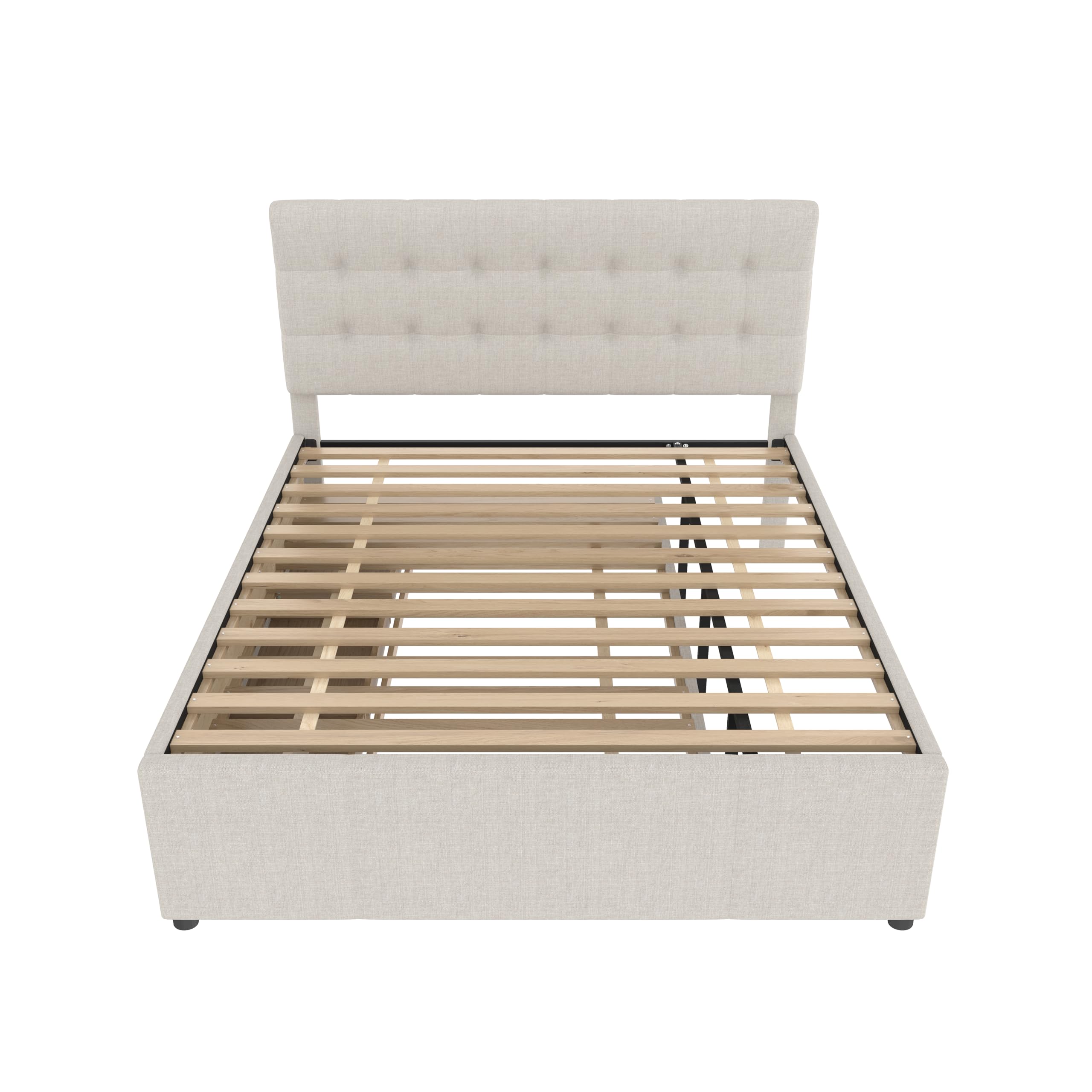 Moimhear Letto imbottito, matrimoniale, letto familiare, matrimoniale con tre cassetti, letto estraibile, testiera regolabile (beige)