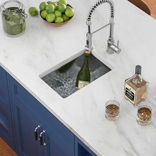 Miniatura 2 de Fregadero de barra de acero inoxidable de 15 x 17 pulgadas, fregadero de preparación de barra húmeda, acero inoxidable, calibre 16, cuenco