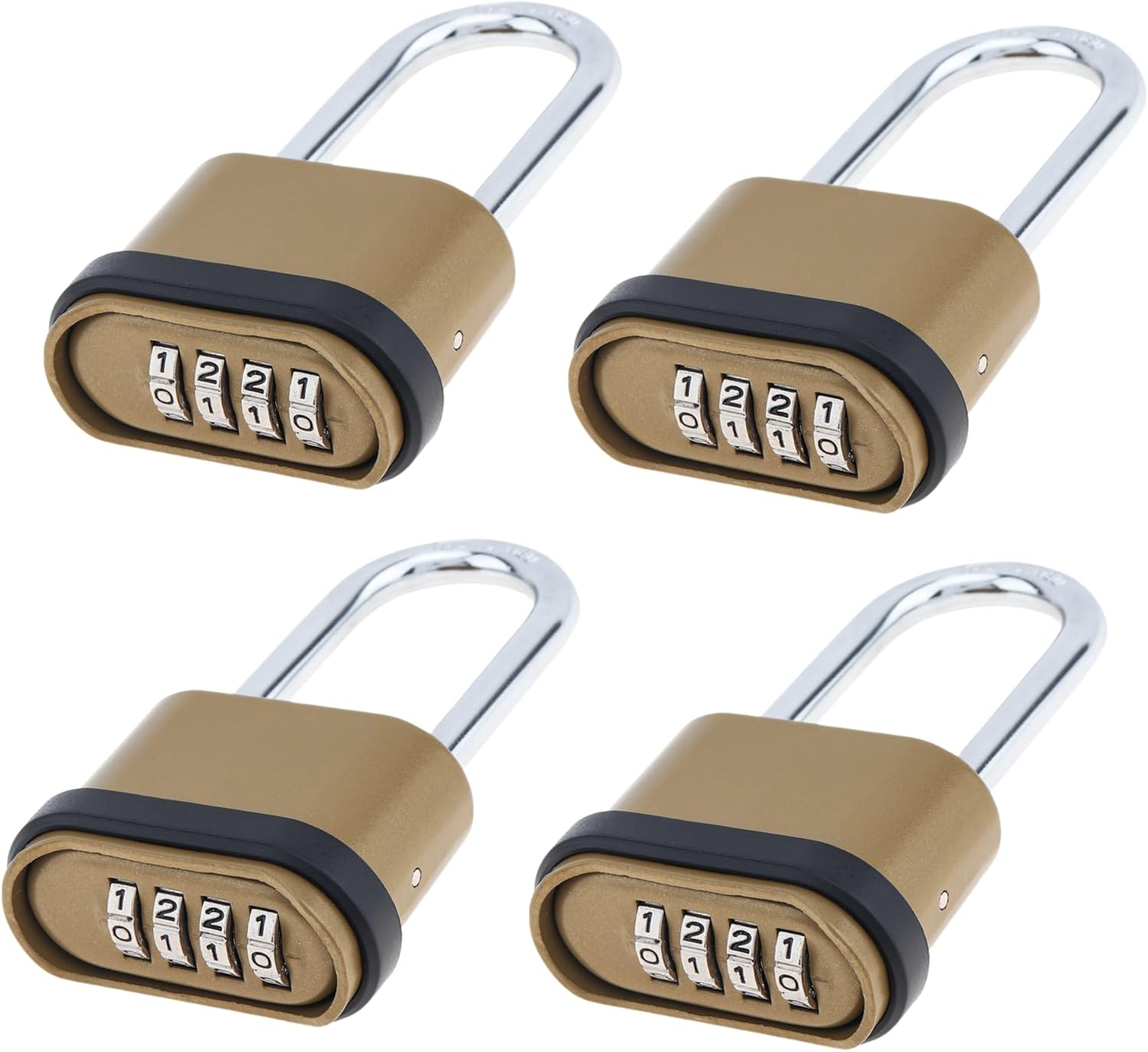 4 Digit Combination Lock, 4 Pack Heavy Duty Combination Padlock with 2.5 Inch Long Shackle Outdoor Waterproof Padlock for Gate, Yard, Fence, School (4)