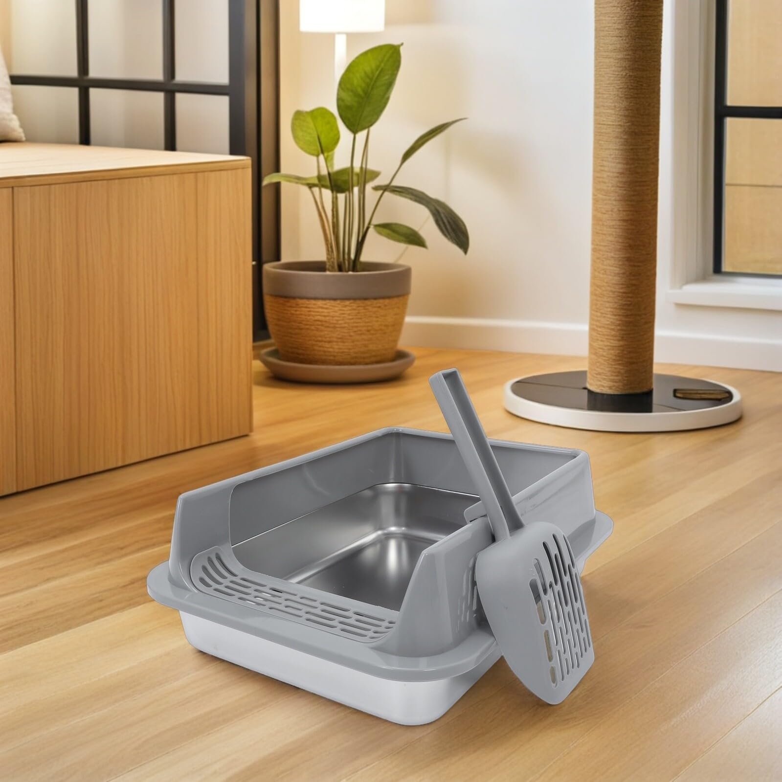 Edelstahl Katzenklo mit Deckel Geruchsneutral Große Katzentoilette für Kätzchen Kaninchen und Hamster Rostfrei Langlebig Geräumiges Katzenstreu Zubehör für Innenbereiche