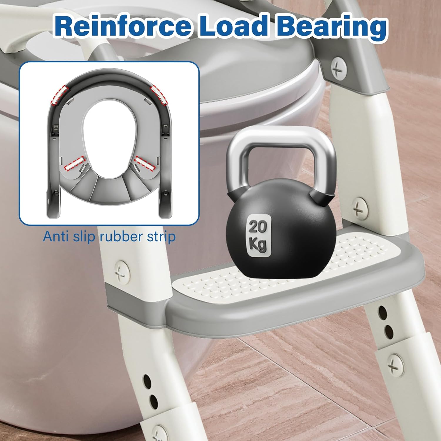 3 in 1 Potty Training Seat for Toddlers Adjustable Toilet Trainer with Anti-Slip Steps and Splash Guard Converts to Step Stool & Child Toilet Chair Foldable Design for Boys & Girls(Grey)