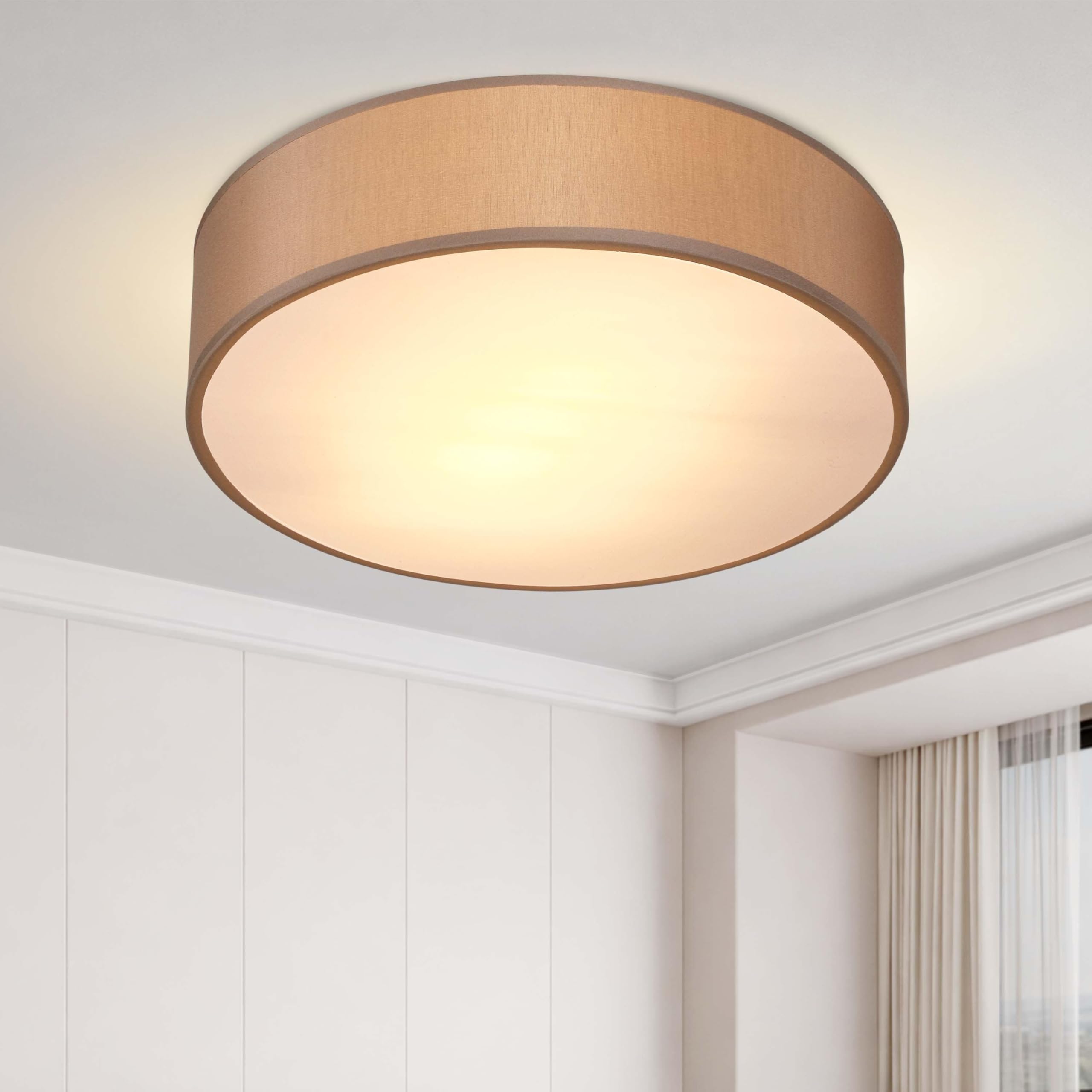 Monzana® Deckenlampe Stoff Wohnzimmer Schlafzimmer E27 Taupe 38cm Rund 2-Flammig 40W Lampe Flur Küche Deckenstrahler Deckenleuchte Stoffdeckenlampe