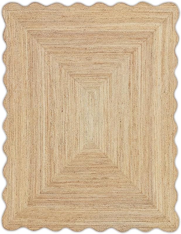 Wave Scalloped Jute Rug Classic Quality Hand Woven Boho Entryway Farmhouse Home Decor Runner Rug (2x3)