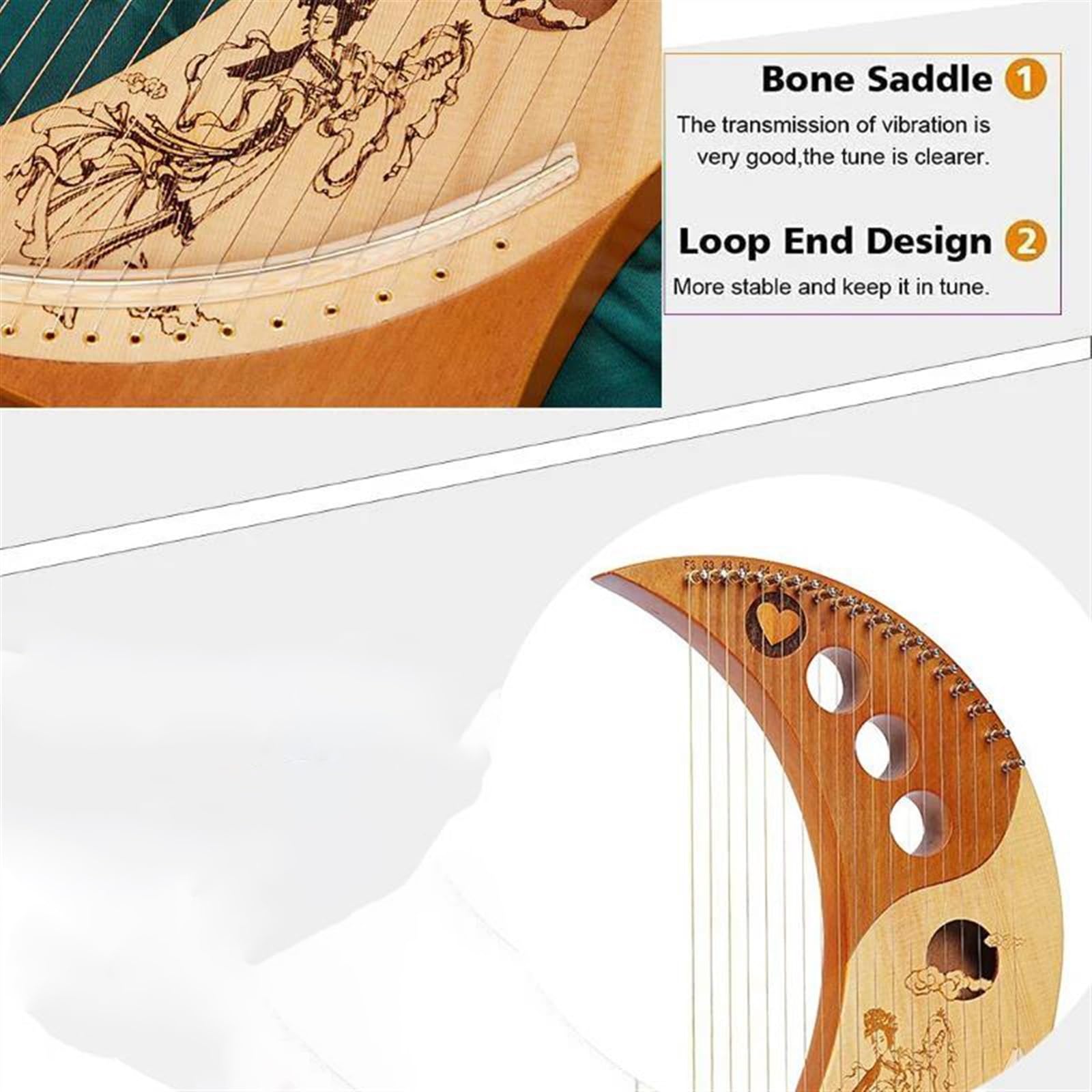 Anfänger harfe Tragbares Instrument Mit 19 Saiten Lyraharfe Und Ersatzsaite(Without Bag)