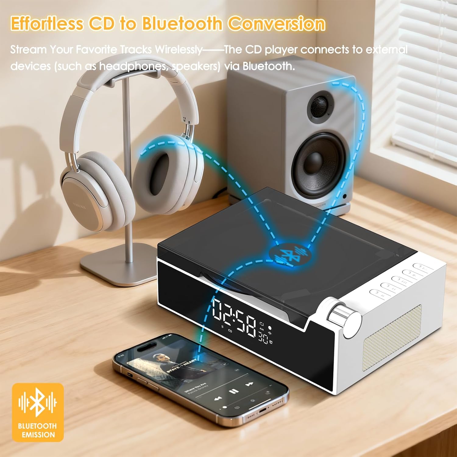 CD Player Portable with Bluetooth, Rechargeable CD Players Retro Suitcase CD Music Player with HiFi Speakers Desktop CD Player for Home Car Study Travel (White)