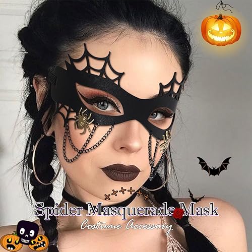 Miniatura 3 de Nicute Máscara de cuero negro para mujer, máscara de calavera para mascarada, máscaras faciales de flores, máscara de Halloween, fiesta de cosplay,