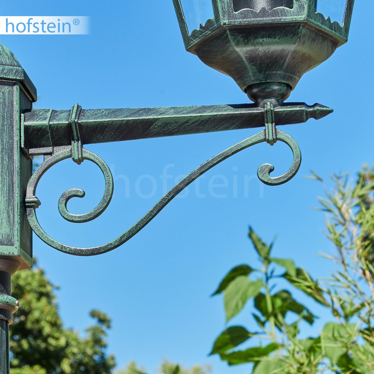 HOFSTEIN Kandelaber Hongkong Außenwegeleuchte Metall Glas Schwarz-Grün Klar IP44 3xE27 245 cm