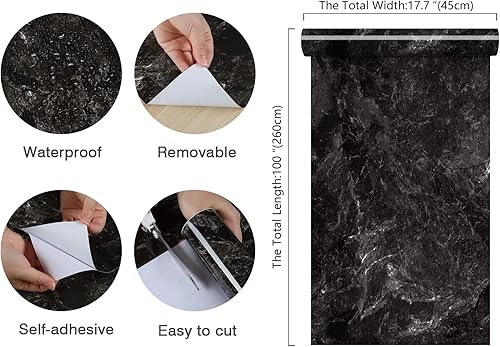 Miniatura 2 de CHIHUT Papel de contacto de mármol brillante dorado pizarra de 17.7 x 100 pulgadas para encimeras, encimeras de despegar y pegar, autoadhesivo,