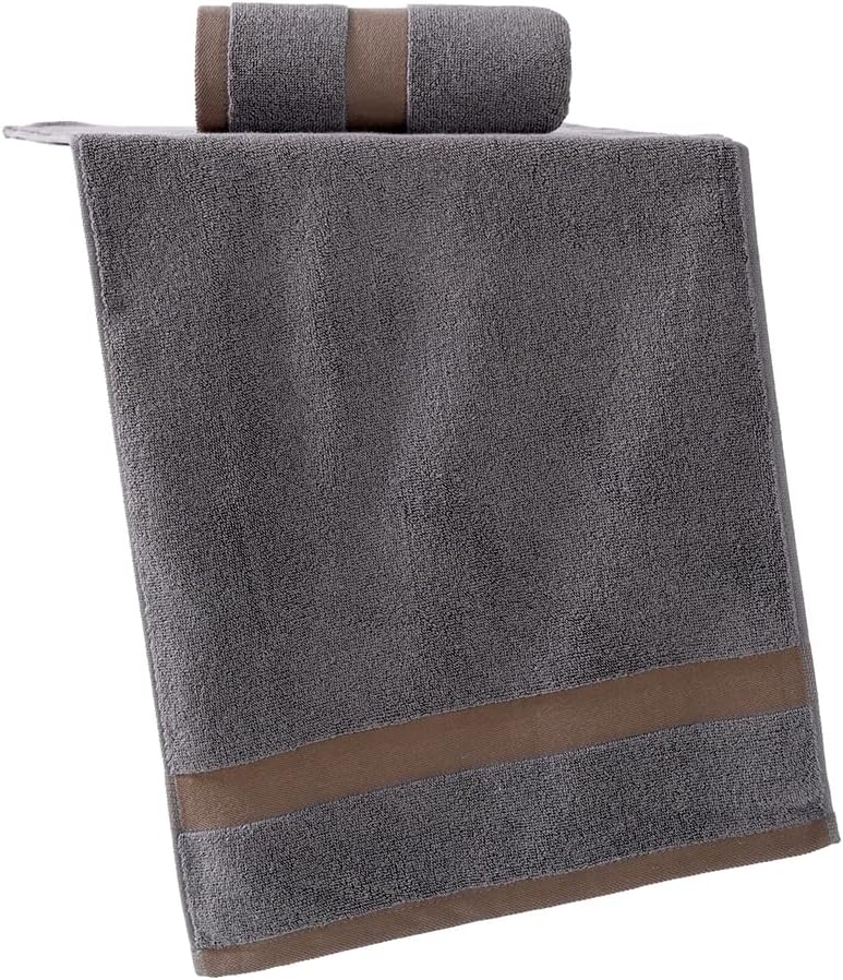 YiLUOMO Dark Grey Hand Towel Set of 2 with Elegant Woven Band Super Soft 100% Cotton Highly Absorbent Quick Dry Decorative Towels for Bathroom Decor 13 x 29 Inch