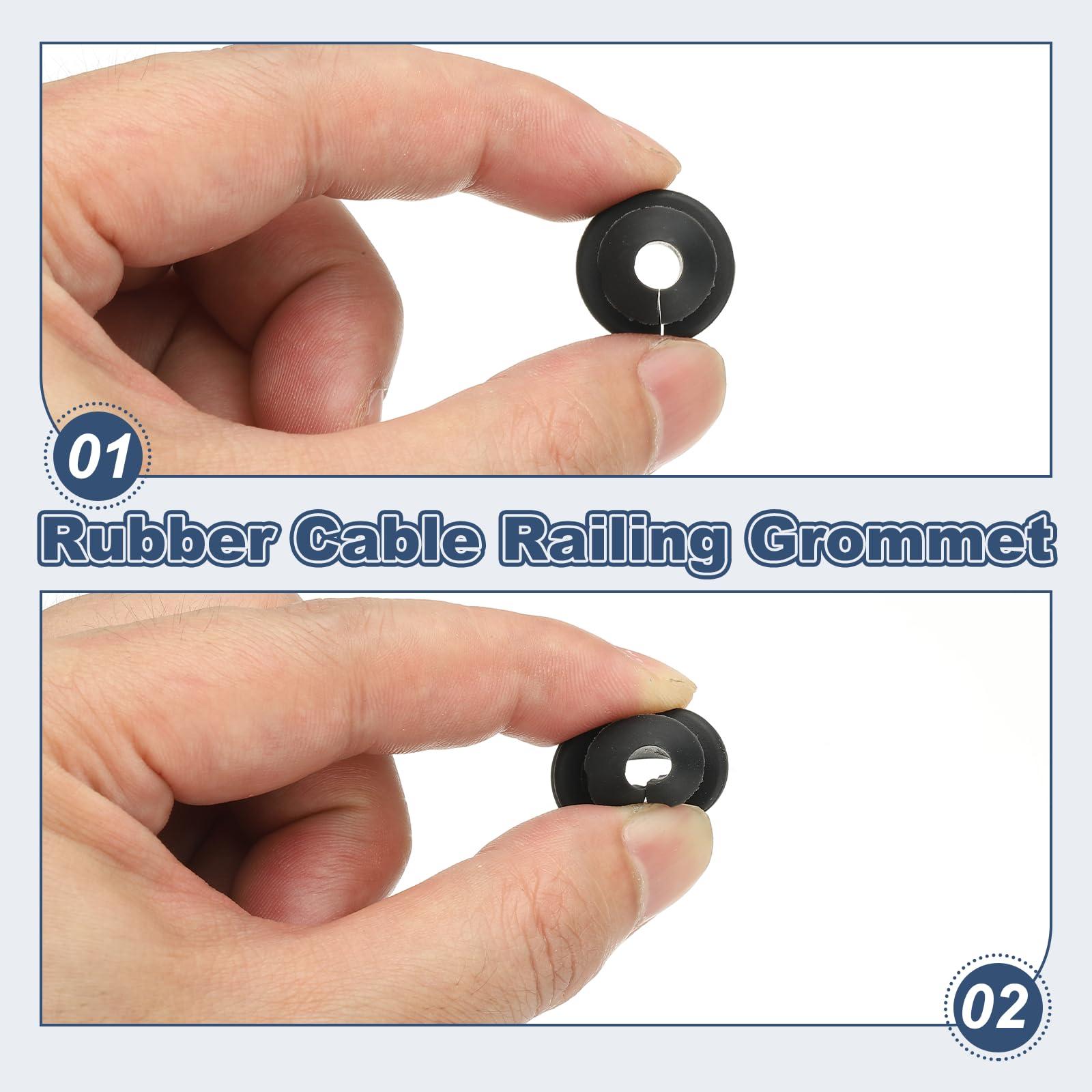 PATIKIL 200PCS Passacavi In Gomma Per Cavi Da 1/8" 3/16" 5/32", Kit Hardware Passacavi Per Tubi Metallici Corrimano Cavo Protettivo Per Cavi D'acciaio, Nero
