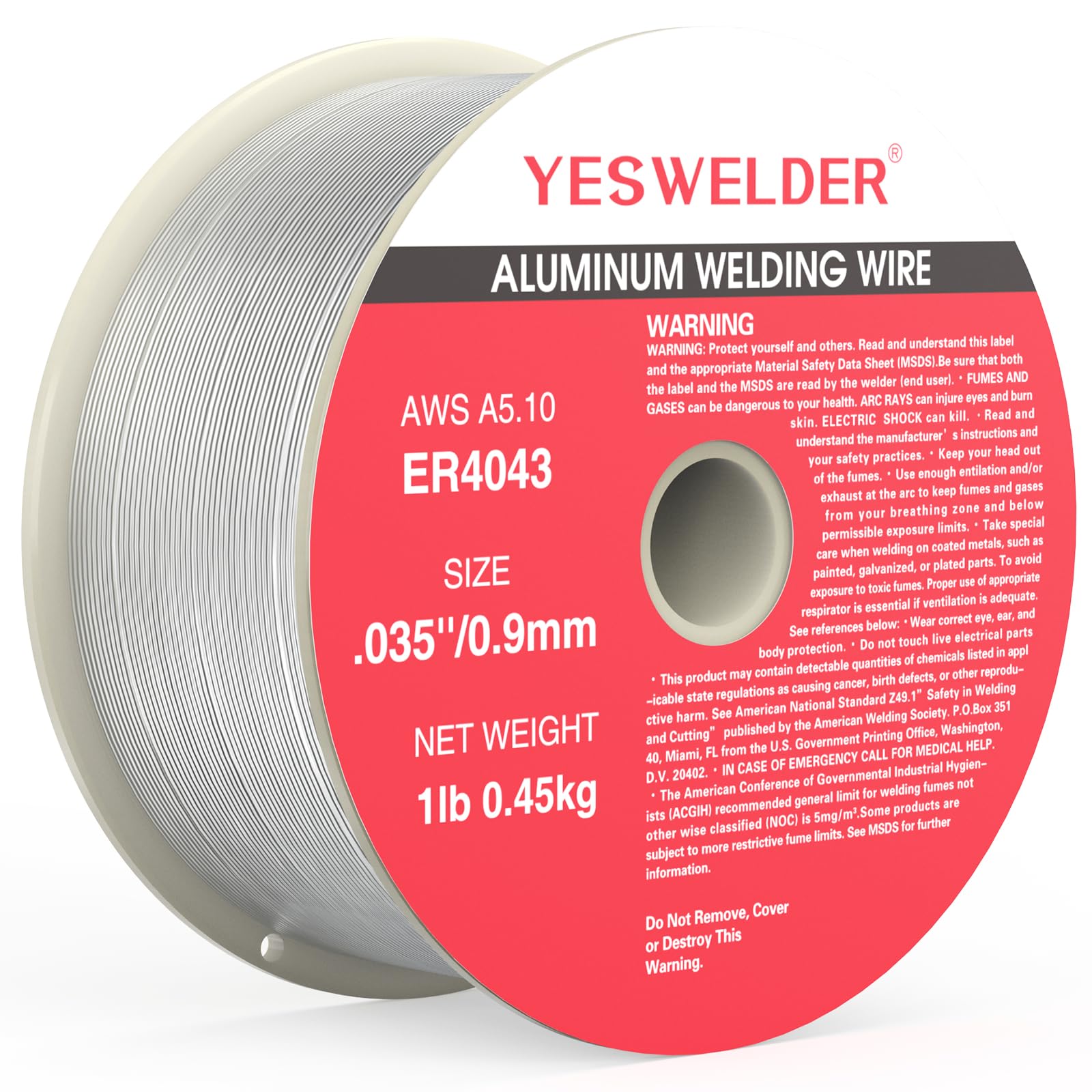 YESWELDER シリコンアルミ溶接ワイヤー ER4043 .035インチ直径 1ポンド 強力ABSプラスチックスプール MIGワイヤー