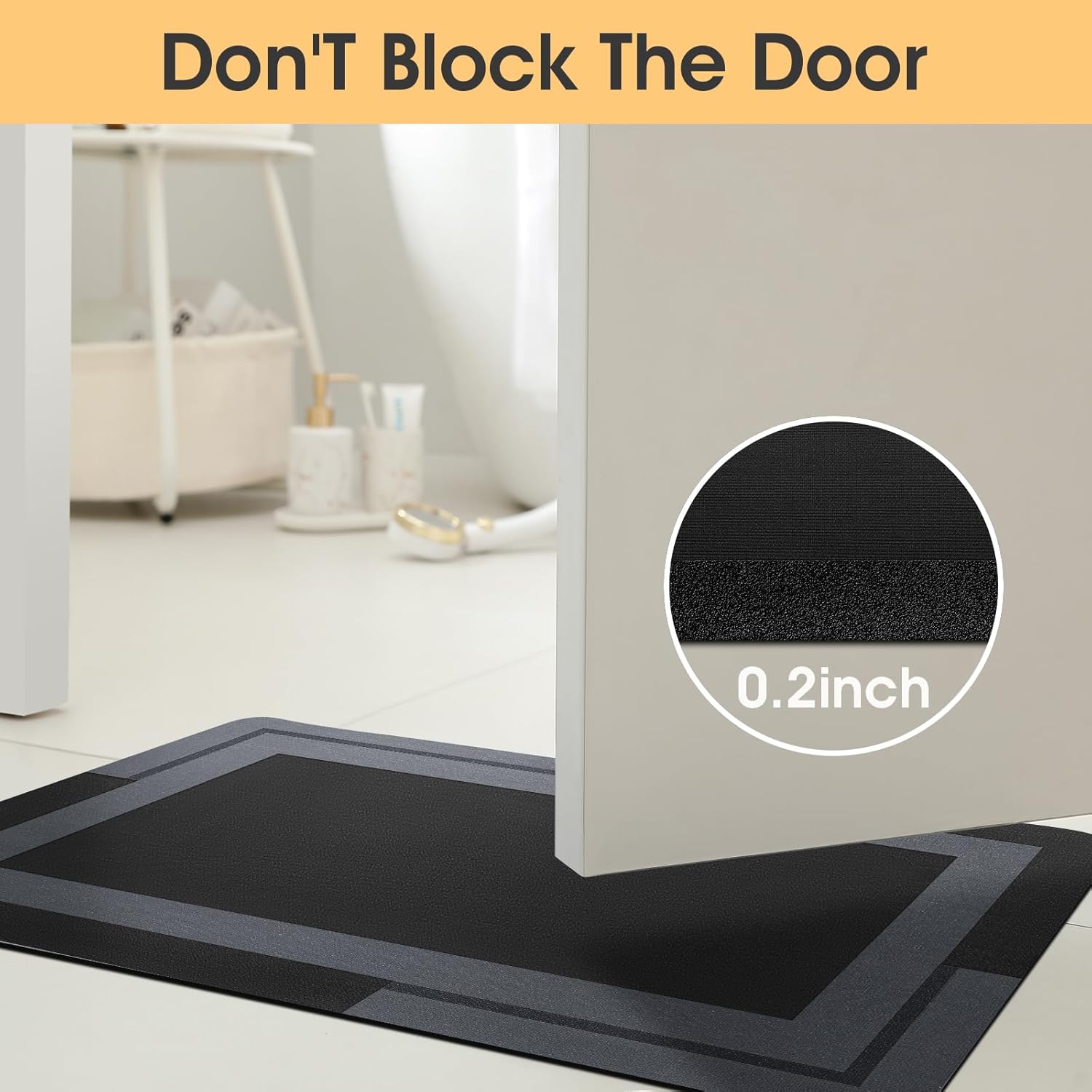 Ultra Thin Bath Mat, Upgrade Backing Non Slip Thin Bath Mats Fit Under Door, Quick Dry Ultra Absorbent Bathroom Rugs, Machine Washable Bath Rugs for Bathroom, Bathtub, Black/Bordered/24"x17"+48"x20" - Image 3