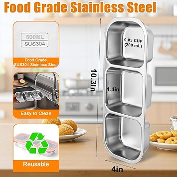 VICDUEKG Snack Box with 3 Compartments Stainless Steel Snack Plate Lunch Box Children Bento Boxes Snack Bowl with Lid Divided Snack Box for Sweets Spices Nuts Biscuits Vegetables