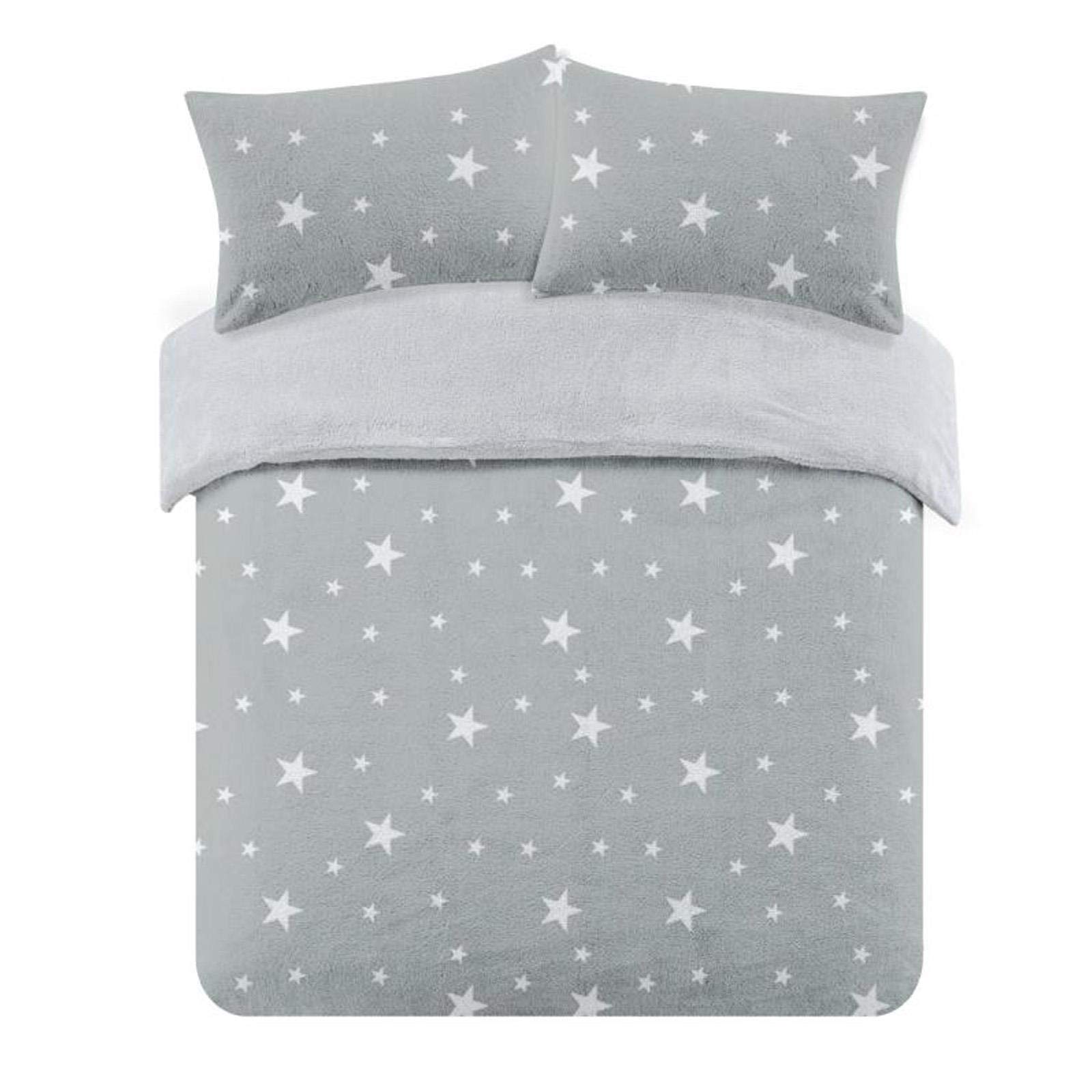 Dreamscene Silver Grey White Star Printed Patterned Thermal Teddy Fleece Duvet Cover Quilt With Pillowcase Soft Warm Fluffy Bedding Set, Blush Pink / White - Superking