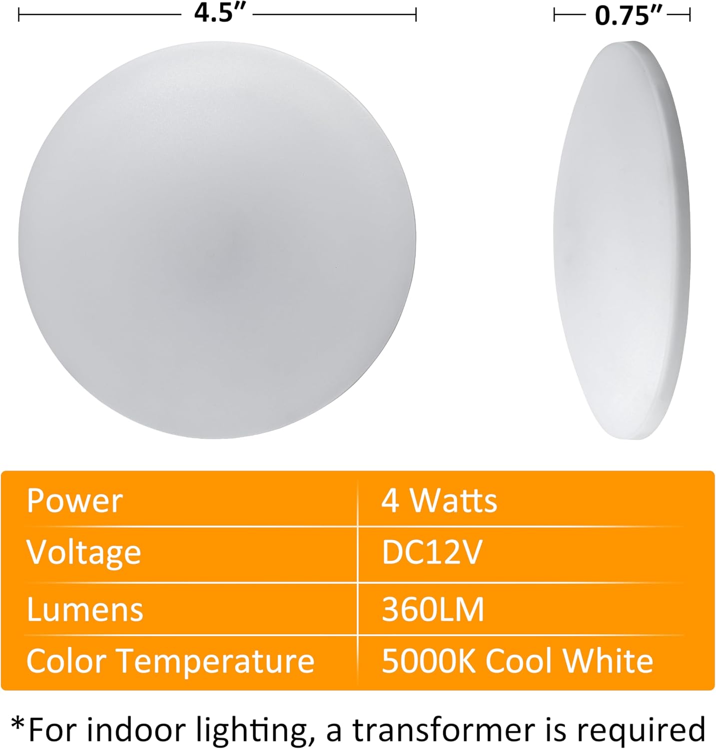 4 Pack DC12V RV Lights Interior,4.5in Surface Mount Ceiling Demo Light,Led Camper Light for Van,Motorhome,Trailer Boat,4W/5000K/360LM,No Switch