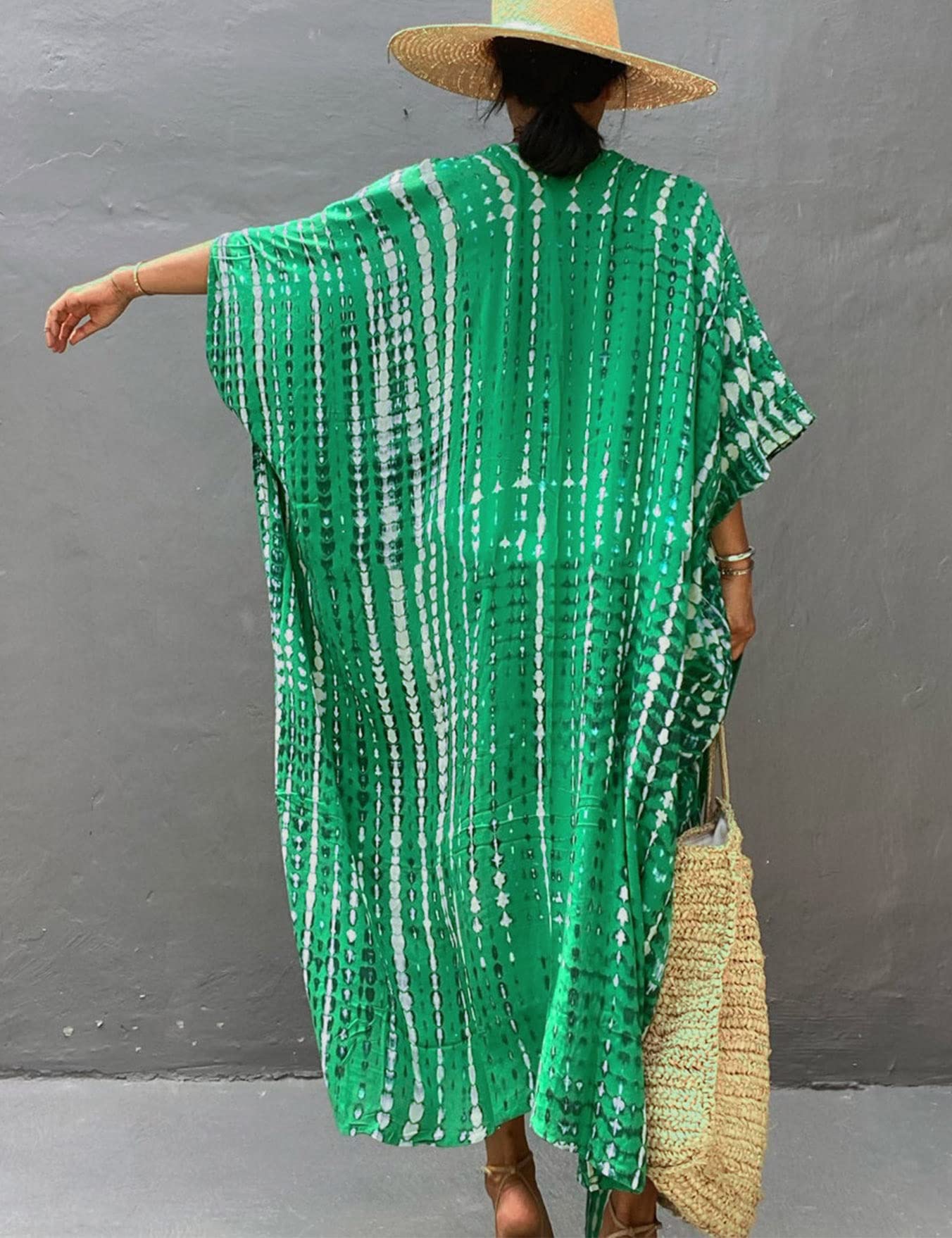 Mujer Kaftan Vestido de Playa Tie Dye Algodón Cárdigan Maxi Kimono Pareos y Camisola Camisas Playa Bohemia Boho Suelto Verano Traje de Baño Bikini Cover Up Talla Grande Elegante