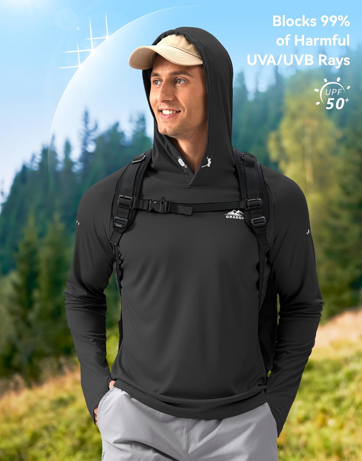 Men's Sun Protection Hoodie Shirt UPF 50+ Long Sleeve Fishing Rash Guard UV SPF Summer Lightweight Hiking Shirt for Men - Image 5